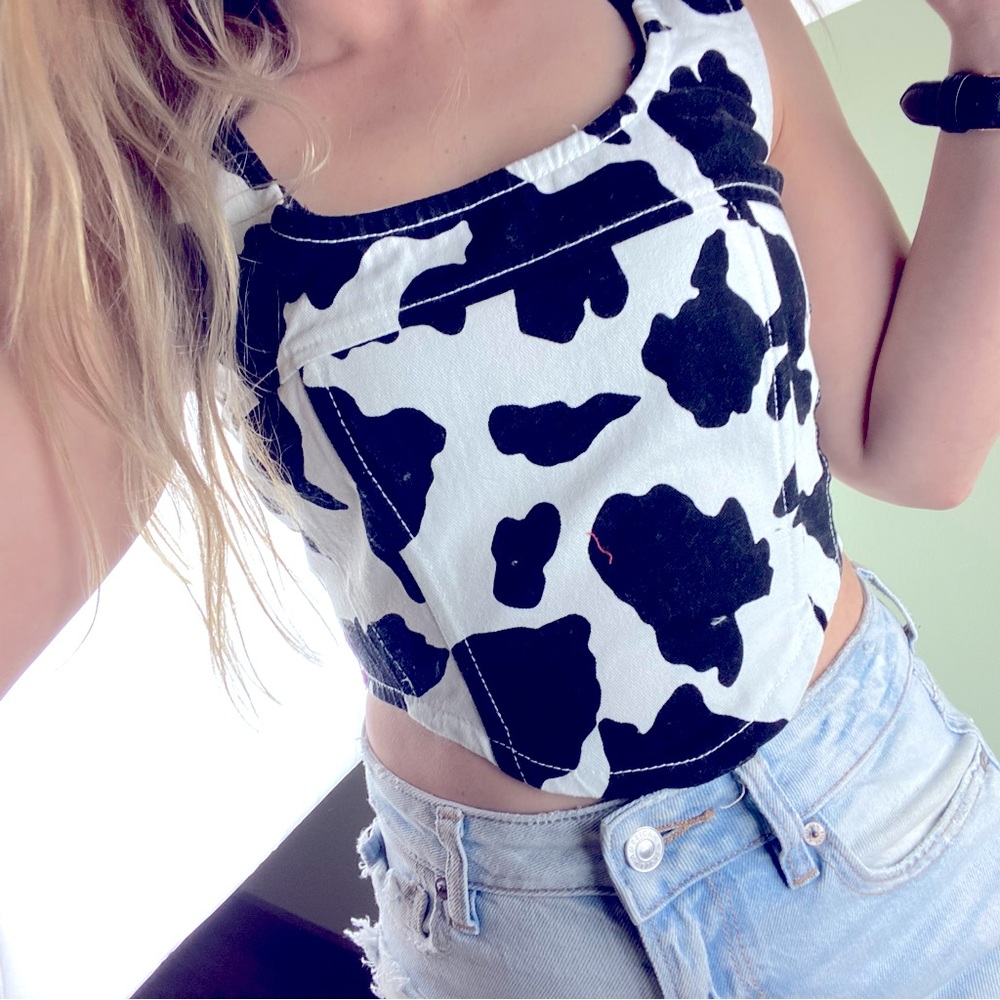 Lone Star Cow Print Corset Style Crop Tank Top